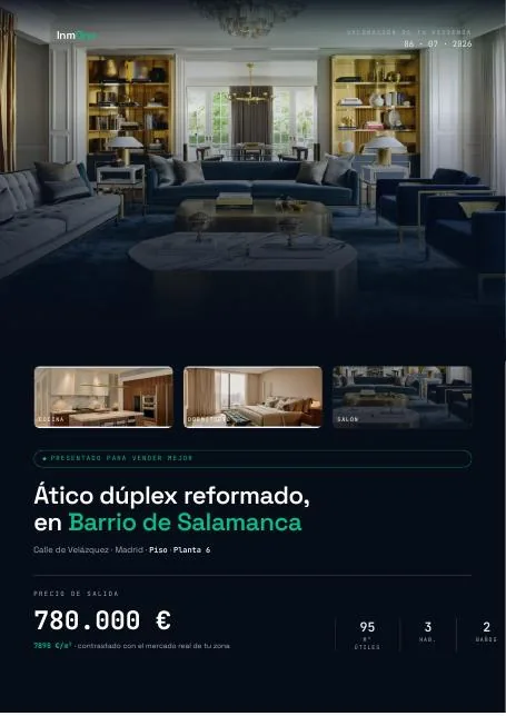 Portada real del dossier InmOne: hero de la vivienda, precio de salida y datos clave